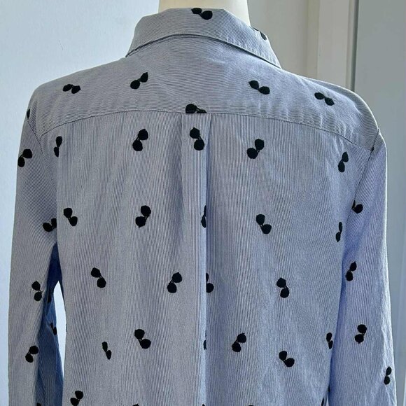 Karl Lagerfeld Paris Blue Stripe Embroidered Sunglasses Cotton Shirt – US XL - Picture 8 of 13